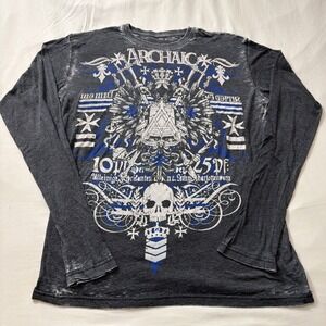 Archaic Shirt Mens XL Black Long Sleeve‎ Thermal Knit Grunge Biker Affliction